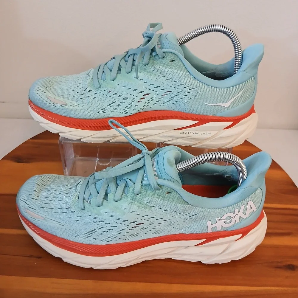 Hoka One One Clifton 8 Womens 9.5B Blue Running Shoes Sneakers 1119394 AEBL